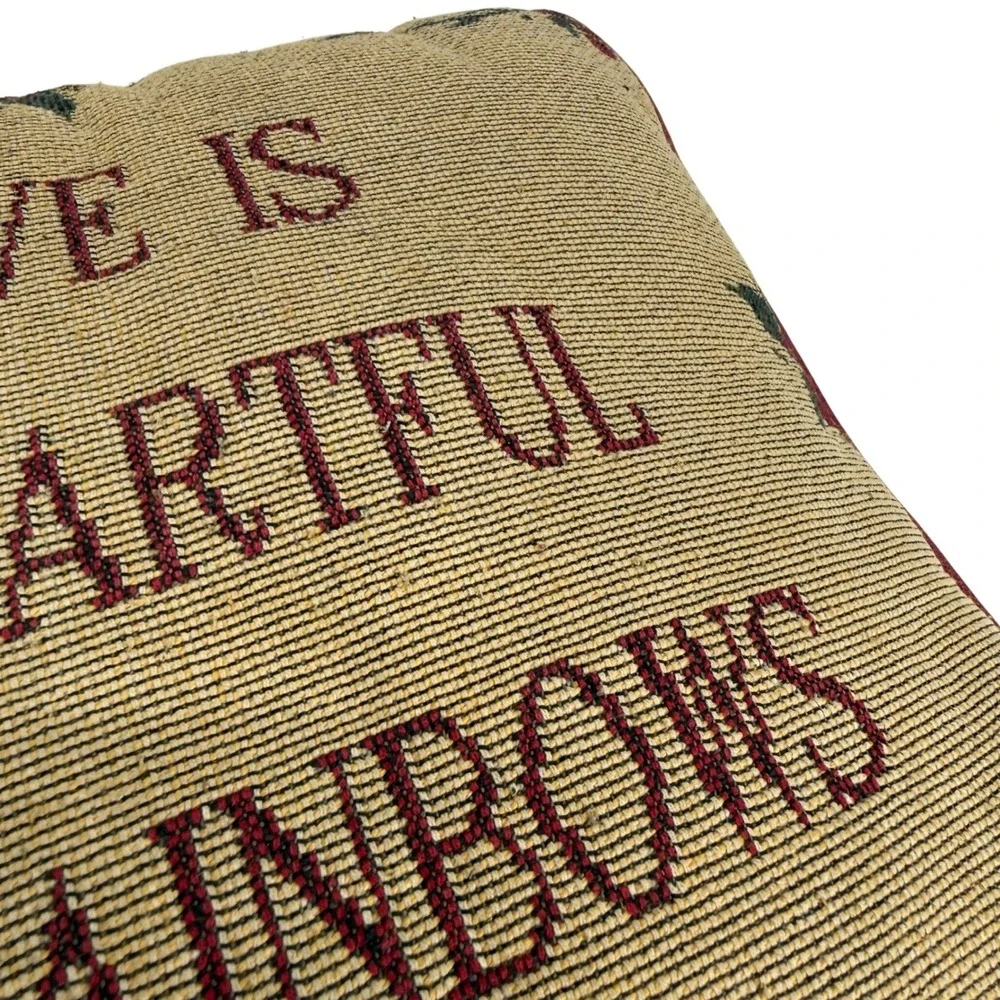 Vintage Style Tapestry Pillow Love Is A Heartful Of‎ Rainbows Floral Burgundy